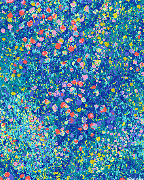 Painterly Petals - Floral Fields - Steel Blue - COTTON LAWN
