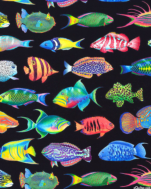 Coral Canyon - Tropical Fish - Black - 108" SATEEN QUILT BACKING