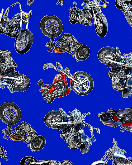 On the Road - Small Motorcycles - Royal Blue - DIGITAL PRINT