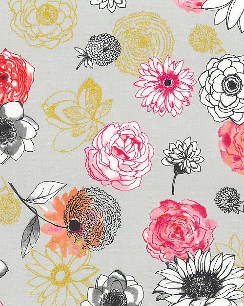 Flower Collage - Outlines - Iron Gray/Gold