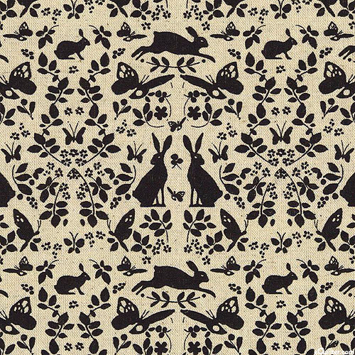 Cotton Flax Prints - Springtime Bunnies - Natural - COTTON/FLAX