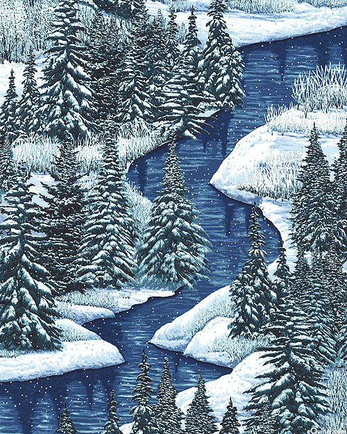 Snowy Brook - Winter Forest - Navy/Silver