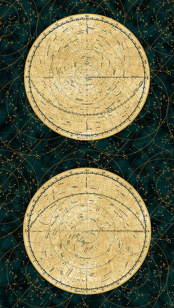 Star Maps - Astrolabe - Midnight Green/Gold - 24" x 44" PANEL
