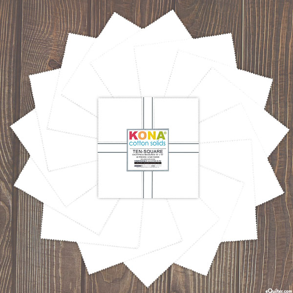Kona Cotton Solids - White - 10" Squares