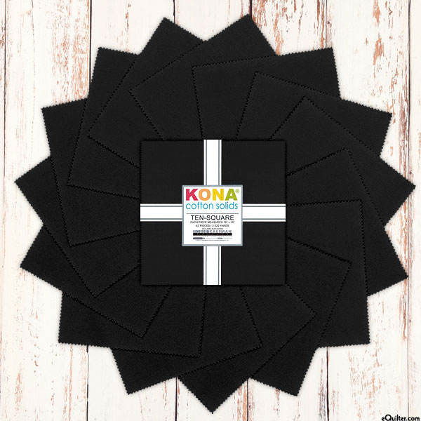 Kona Cotton Solids - Black - 10" Squares