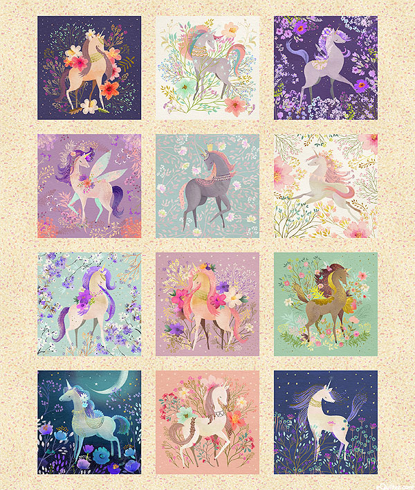 Unicorn Meadow - Equine Blocks - Sandstone - 36" x 44" PANEL