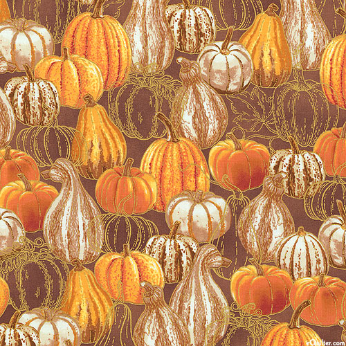 Autumn Fields - Harvest Gourds - Coffee Brown/Gold