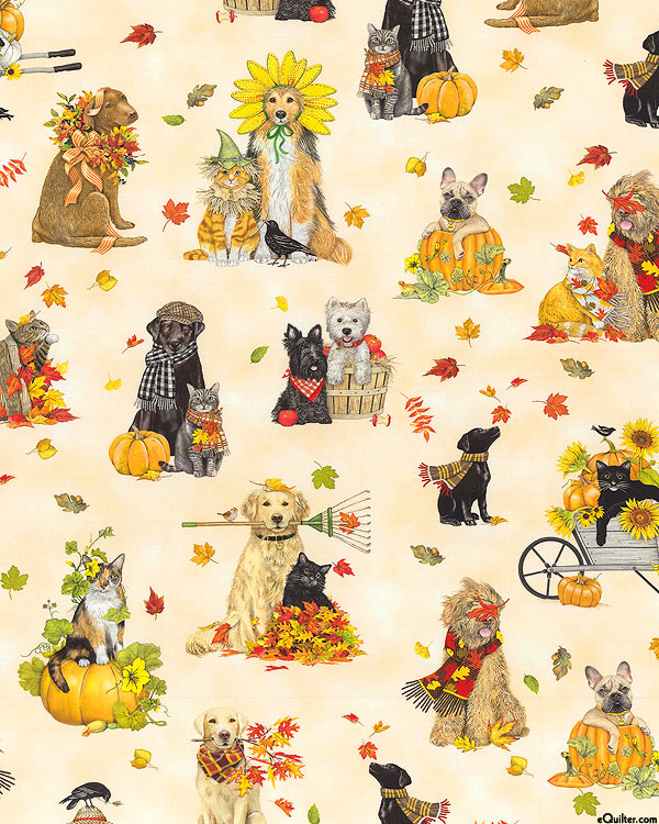 Autumn Cats & Dogs - Harvest Pets - Cream - DIGITAL
