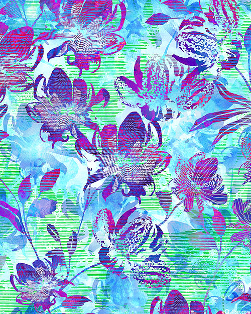 Wild Vista - Floral Waves - Aqua - DIGITAL