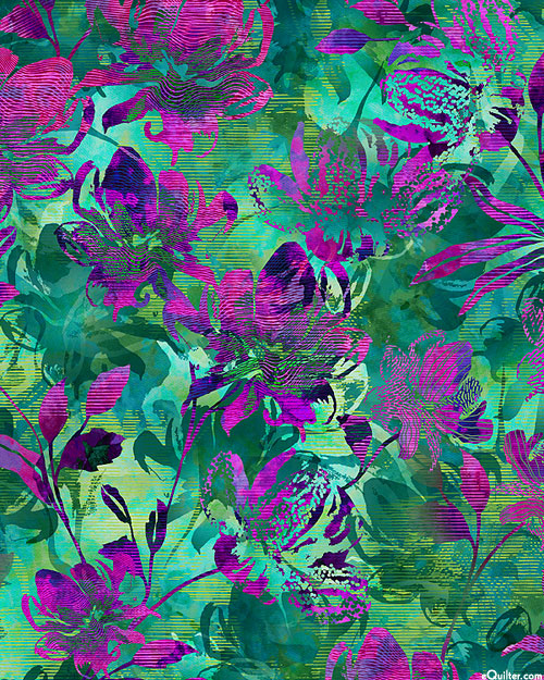 Wild Vista - Floral Waves - Dark Mint Green - DIGITAL
