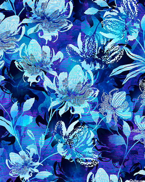 Wild Vista - Floral Waves - Sapphire Blue - DIGITAL