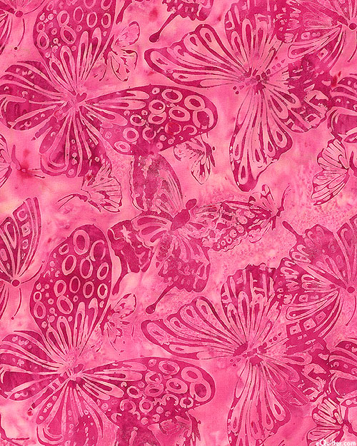 Romance Garden - Large Butterflies Batik - Rosie Pink