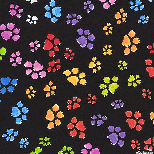 Go Doggie! - Rainbow of Paw Prints - Black