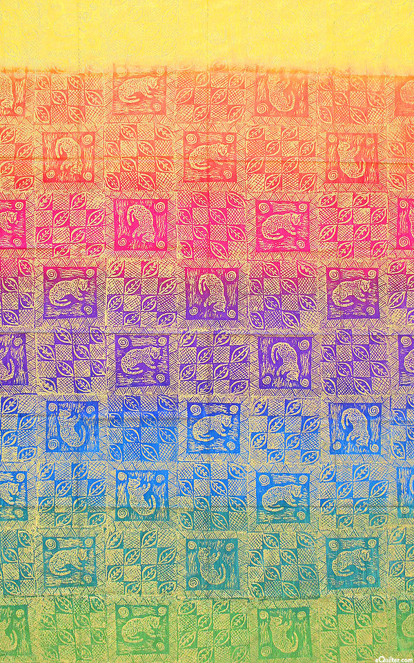 Leopard Lino-Print Rainbow - Mango/Gold - 80" x 60" PANEL