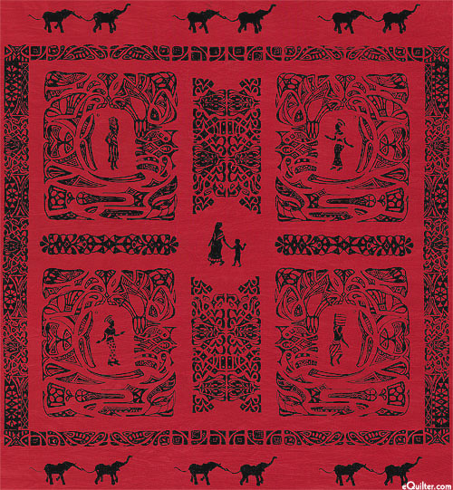 Tribal Ladies Stamped Hand-Dye - Red/Black - 25" x 29" PANEL