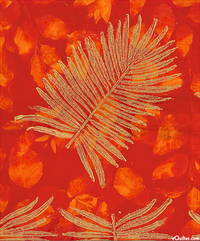 Gold Leaves Stamped Sun Cloth - Scarlet/Gold - 56" x 70" PANEL