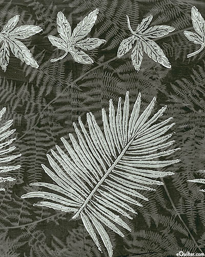 Gold Leaves Stamped Sun Cloth - Black/Silver - 57" Wide