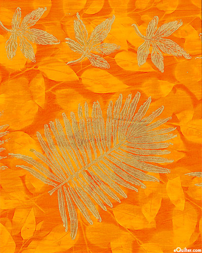 Gold Leaves Stamped Sun Cloth - Pumpkin/Gold - 56" x 70" PANEL