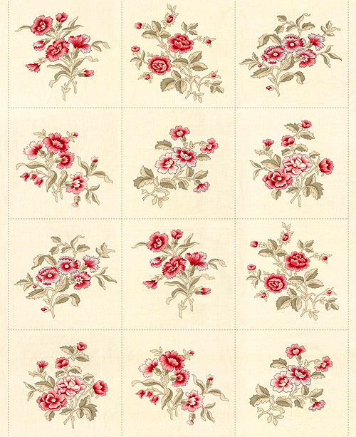 Antoinette - Floral Blocks - Buttercreme Beige - 36" x 44" PANEL