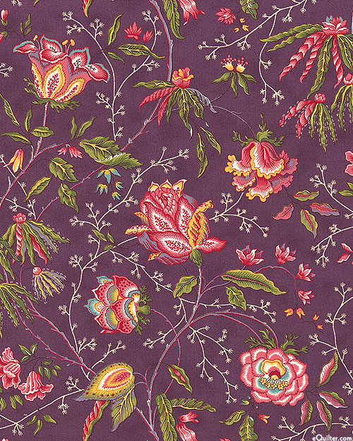 Florence's Fancy - Vintage Stitched Florals - Aubergine Purple