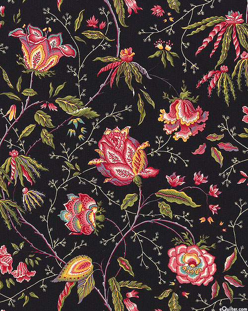 Florence's Fancy - Vintage Stitched Florals - Black