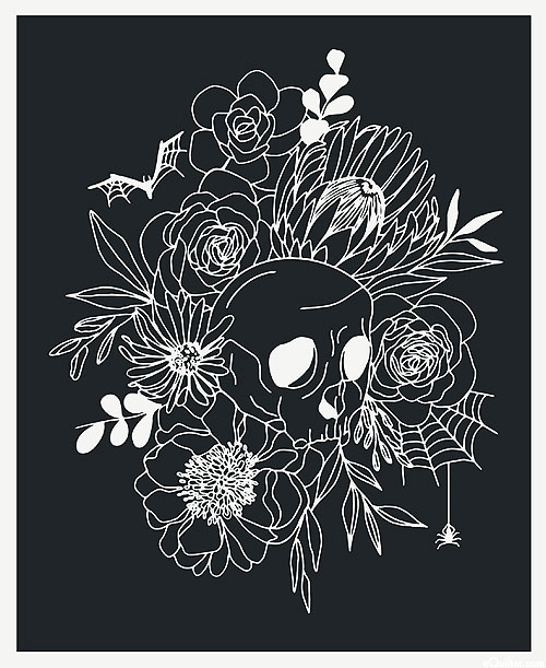 Noir - Skull Bouquet - Black - 36" x 44" PANEL