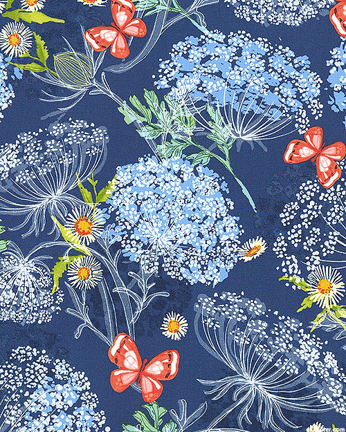 Wild Blossoms - Flower Pond - Midnight Blue