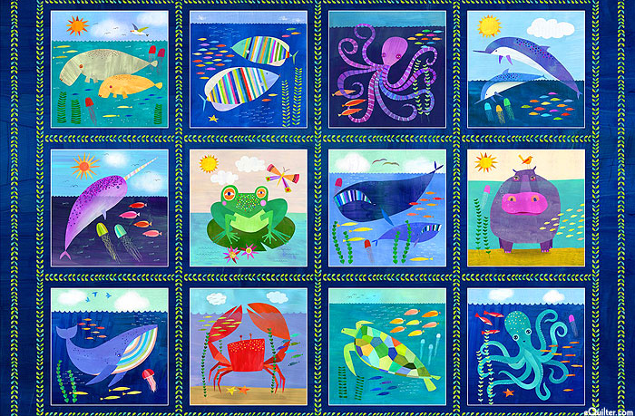 Colorful Aquatic World - Ocean Blocks - Blue - 29" x 44" PANEL