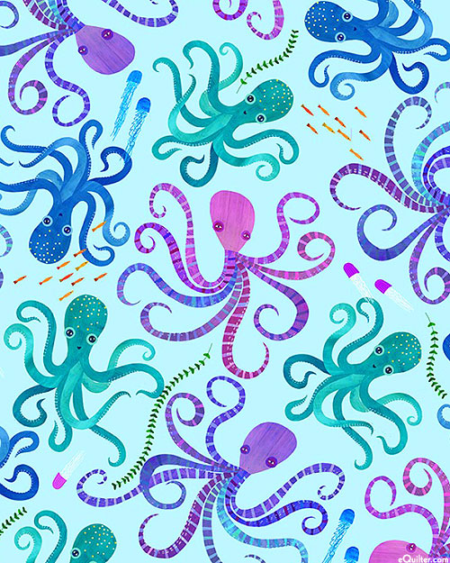 Colorful Aquatic World - Eight Twisted Tentacles - Seafoam Green