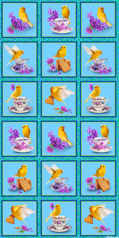 Canary Garden Party - Avian Tea Party Blocks - 22" x 44" PANEL