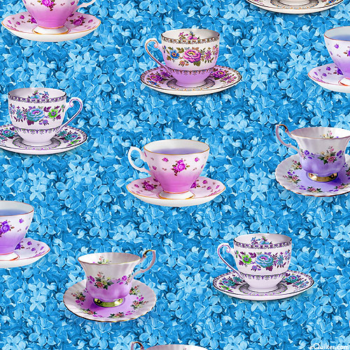 Canary Garden Party - Floral Teacups - Cerulean Blue - DIGITAL