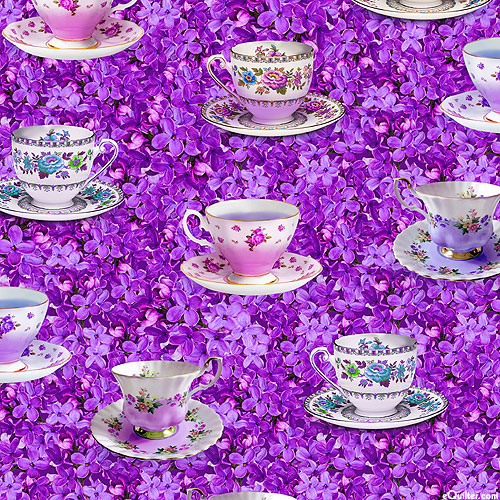 Canary Garden Party - Floral Teacups - Royal Purple - DIGITAL
