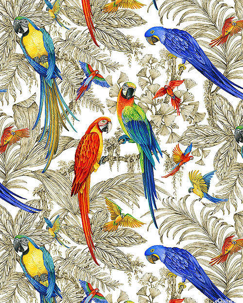 Exotica - Fanciful Birds - White - DIGITAL PRINT