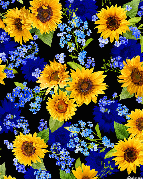 Summer Sunflowers - Garden Blooms - Black - DIGITAL