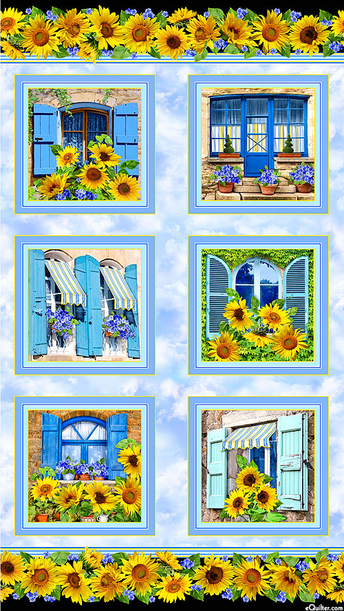 Summer Sunflowers - Patio Scenes - Baby Blue - 24" x 44" PANEL