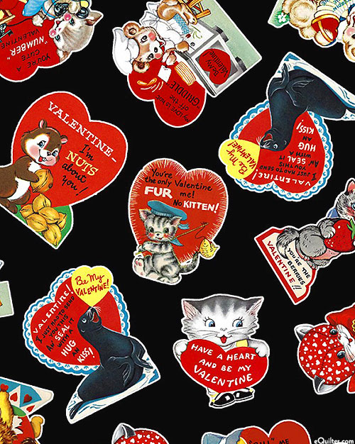 Michael Miller Fabrics Vintage Valentines - Cutie Pie - Jet Black - Digital