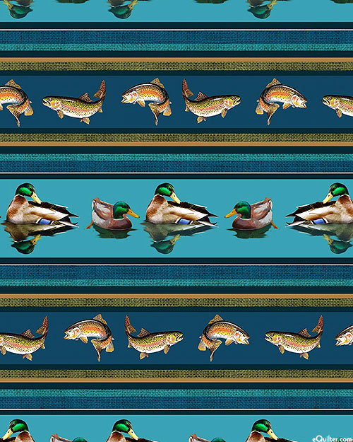 Welcome To Our Lake - Duck & Fish Stripe - Turquoise - DIGITAL