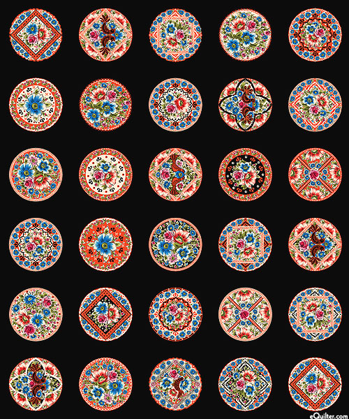 Curio Cabinet - Rosette Medallions - Black - 36" x 44" PANEL