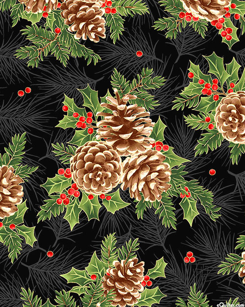 Evergreen Bows - Pinecones & Holly - Black