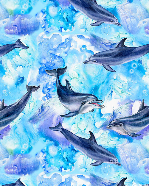 Ocean Wonders - Dolphin Pod - Water Blue - DIGITAL PRINT