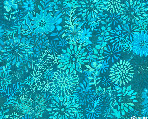 Floral Medley - Chrysanthemums - Teal - 108" QUILT BACKING