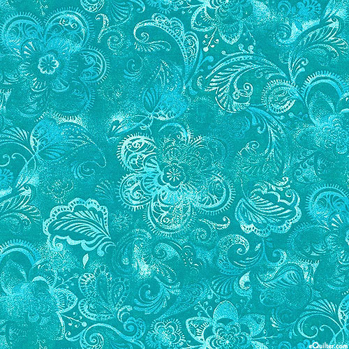 Floral Medley - Garden of India - Turquoise - 108" QUILT BACKING