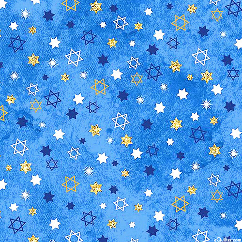 Happy Hanukkah - Tossed Tiny Stars - Blue/Gold