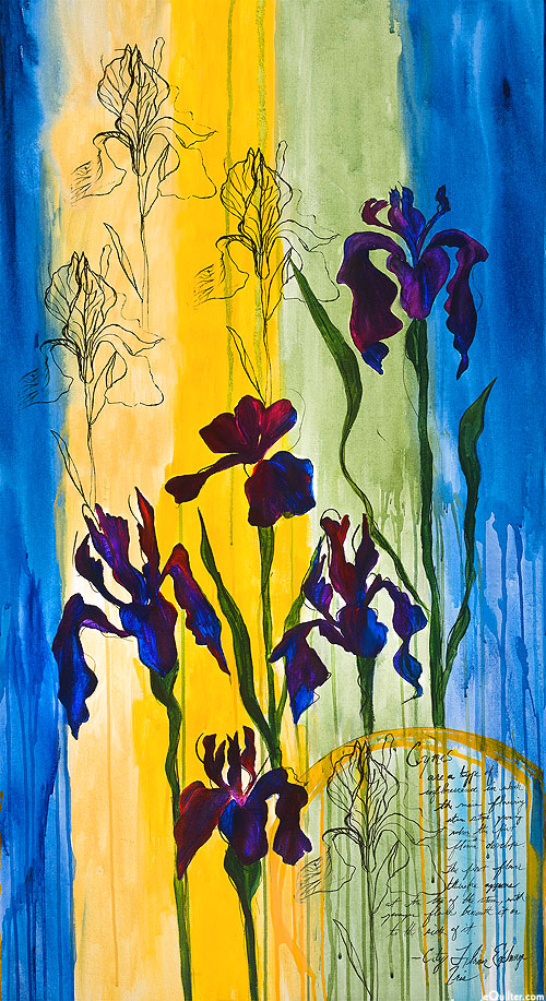 City Flower Exchange - Irises - Sapphire Blue - 24" x 44" PANEL
