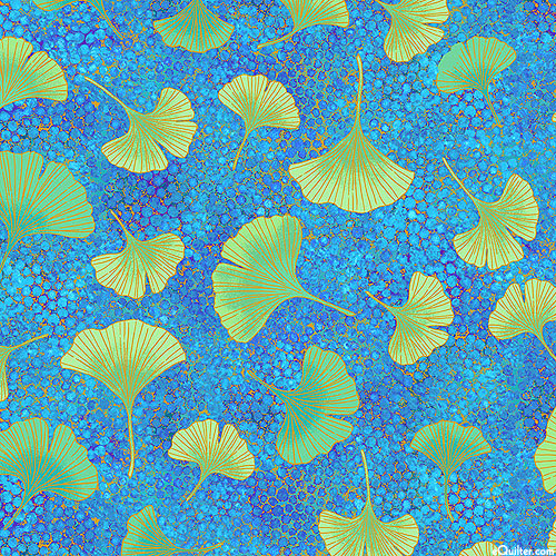 Shimmer Ginkgo Garden - Leafy Bubbles - Turquoise/Gold
