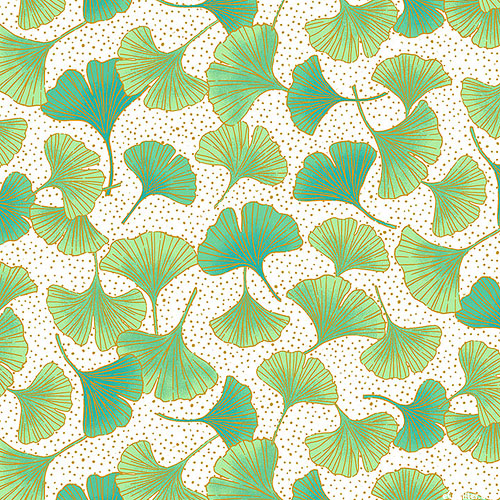 Shimmer Ginkgo Garden - Leafy Polka Dots - Eggshell/Gold