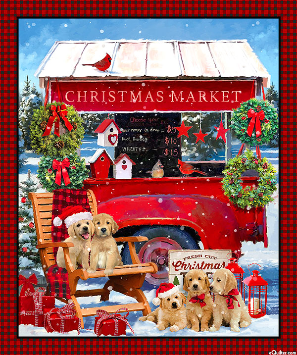 Golden Christmas - Snowy Holiday Market - 36" x 44" PANEL