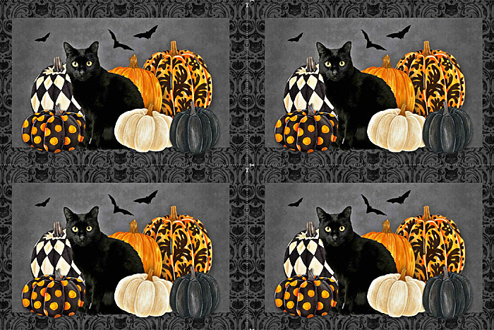 Hallow's Eve - Pumpkin Cat Blocks - Storm Gray - 28" x 44" PANEL
