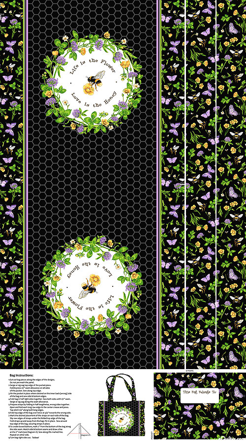 Honey & Clover - Honeybee Tote Bag - 24" x 44" PANEL - CANVAS