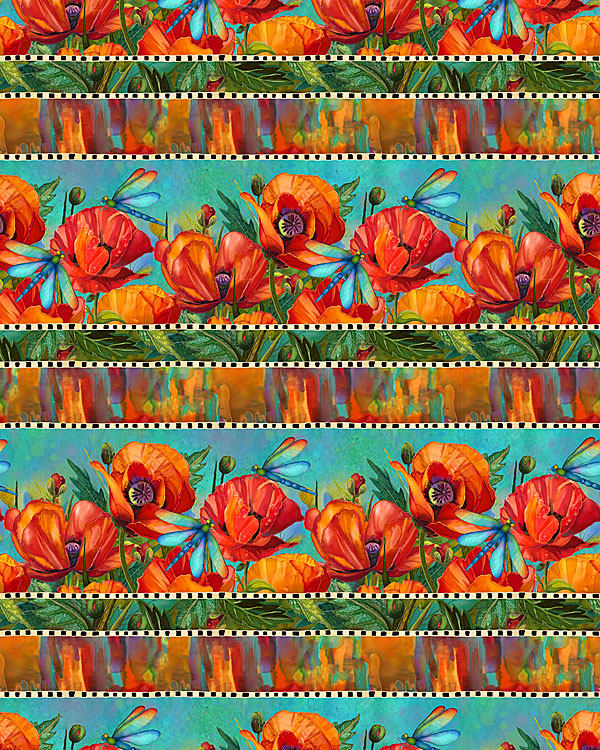 Charisma - Painterly Poppies Stripe - Multi - DIGITAL